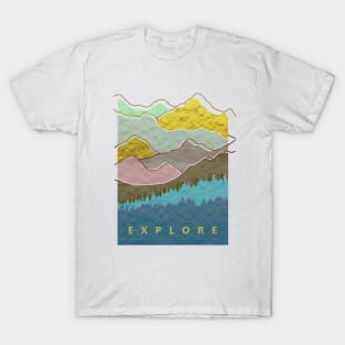 Watercolor Mountains Geometric Nature Woods Aesthetic T-Shirt